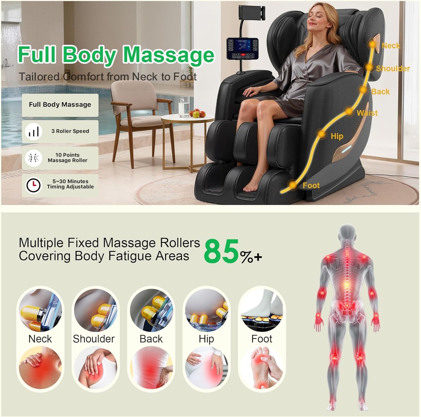 Full Body Massage Chair - Zero Gravity Recliner with 10 Massage Points, Heat, Airbags & Bluetooth Speaker | 2026 Model