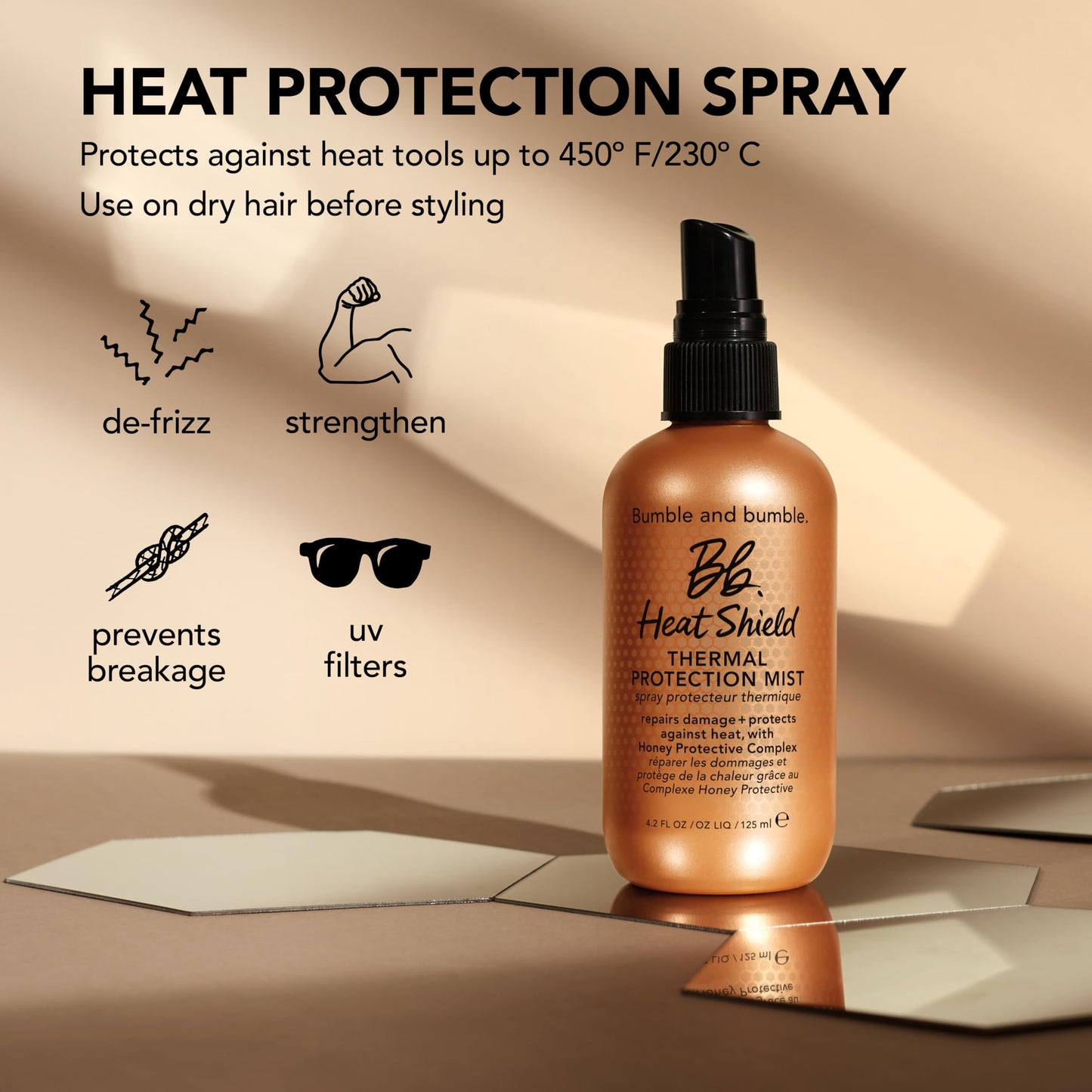 Bumble and bumble. Heat Shield Thermal Protection Hair Mist | Frizz Control, Damage Repair, Heat Protection, Prevents Breakage, Color Safe | For Curly, Wavy, Straight Hair | Mini Travel Size, 2 Fl Oz