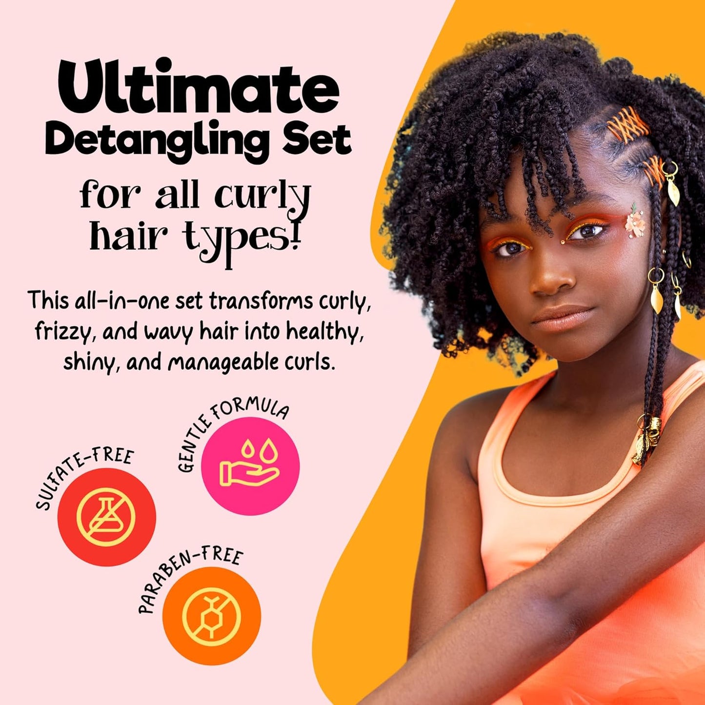 CurlyKids Detangle Spray Bundle - Kids Shampoo, Conditioner & Gel for Curly Hair | Sulfate & Paraben-Free