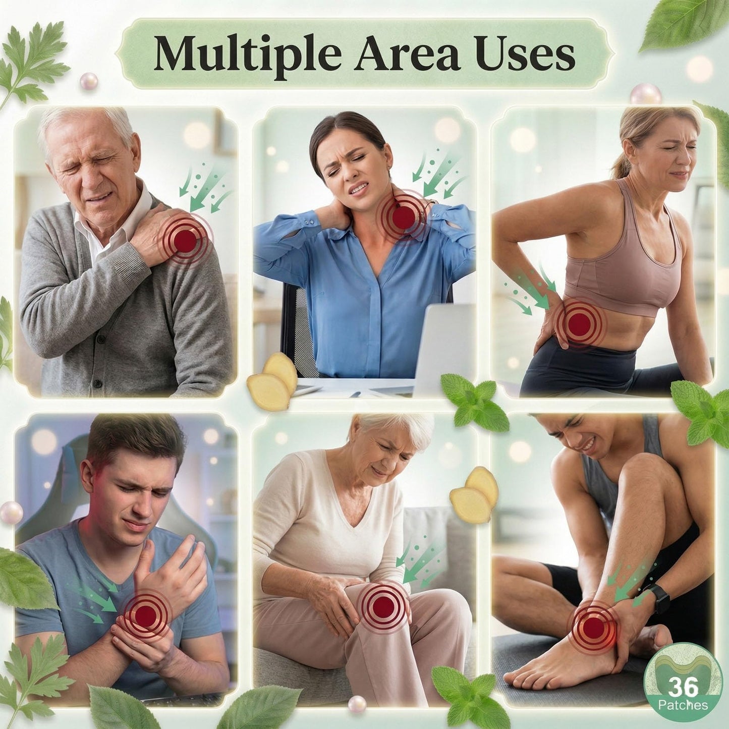 Herbal Knee Patches, 8-Hour Self-Heating Wormwood Warm Compress for Stiff Joints & Tired Muscles, Ergonomic Deep Thermal Support Sticker for Adults & Seniors,36-Pack