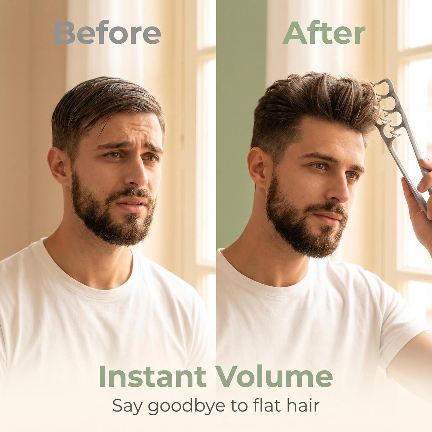 Wide-Tooth Volumizing Comb - Textured Styling Tool for Unisex | Soft Grip, Lifts Hair Roots, Gray