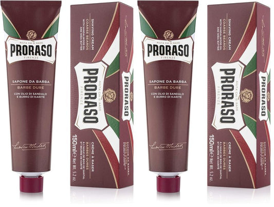 Proraso Shaving Cream - Sandalwood Oil & Shea Butter - Moisturizing & Nourishing Shave Cream for Coarse or Hard Beards - Premium Italian Shaving for Men - 5.2oz,(Pack of 2)