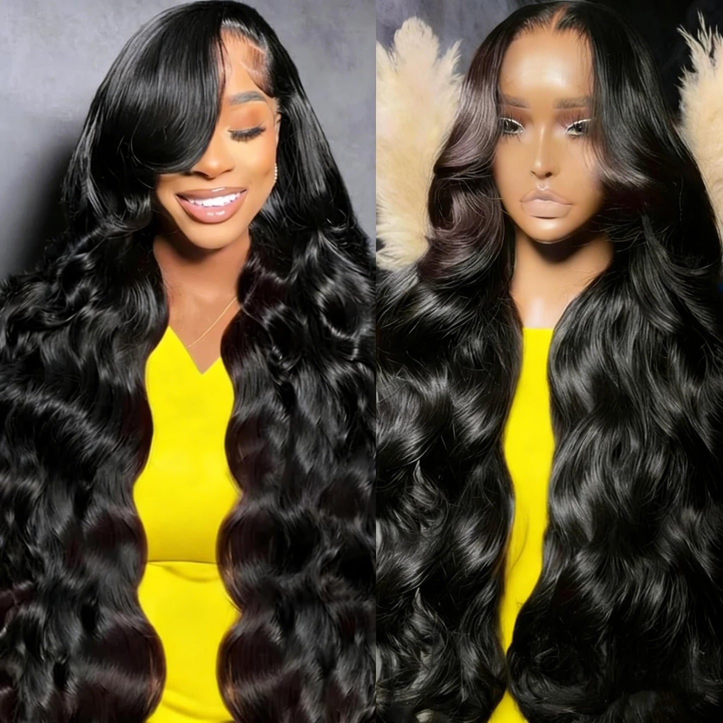 Leseater Lace Front Wigs Human Hair Pre Plucked Real Full Virgin Human Hair Wig HD Transparent Lace 200 Density Body Wave No Mixed With Synthetic Natural Black for Women Long 34 Inch