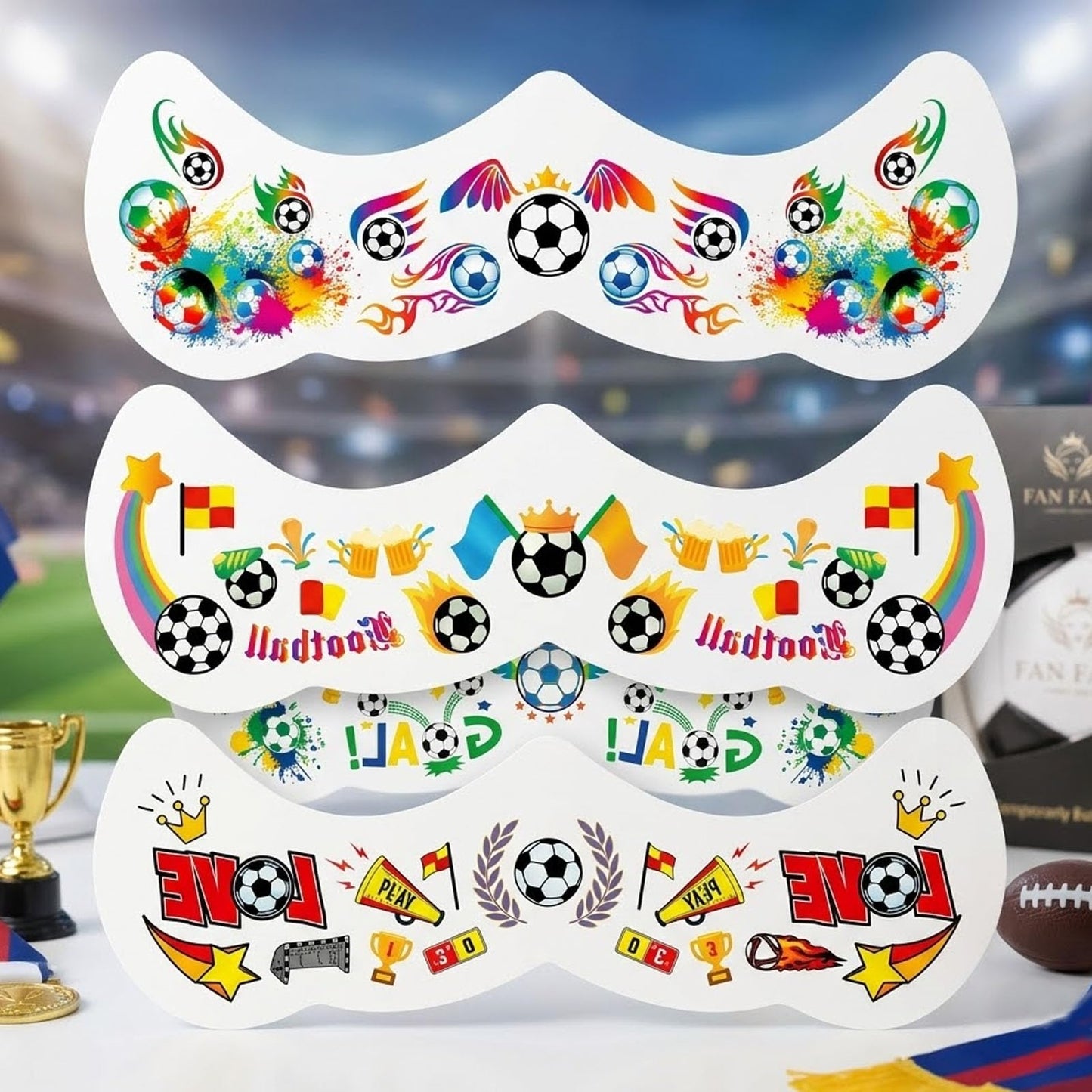6 Sheets 2026 Soccer World Cup Temporary Tattoos for Football Face Tattoo Stickers Party, Soccer Face Temporary Tattoos for Game Day, Fan Events Ball Game Goodies Decoration