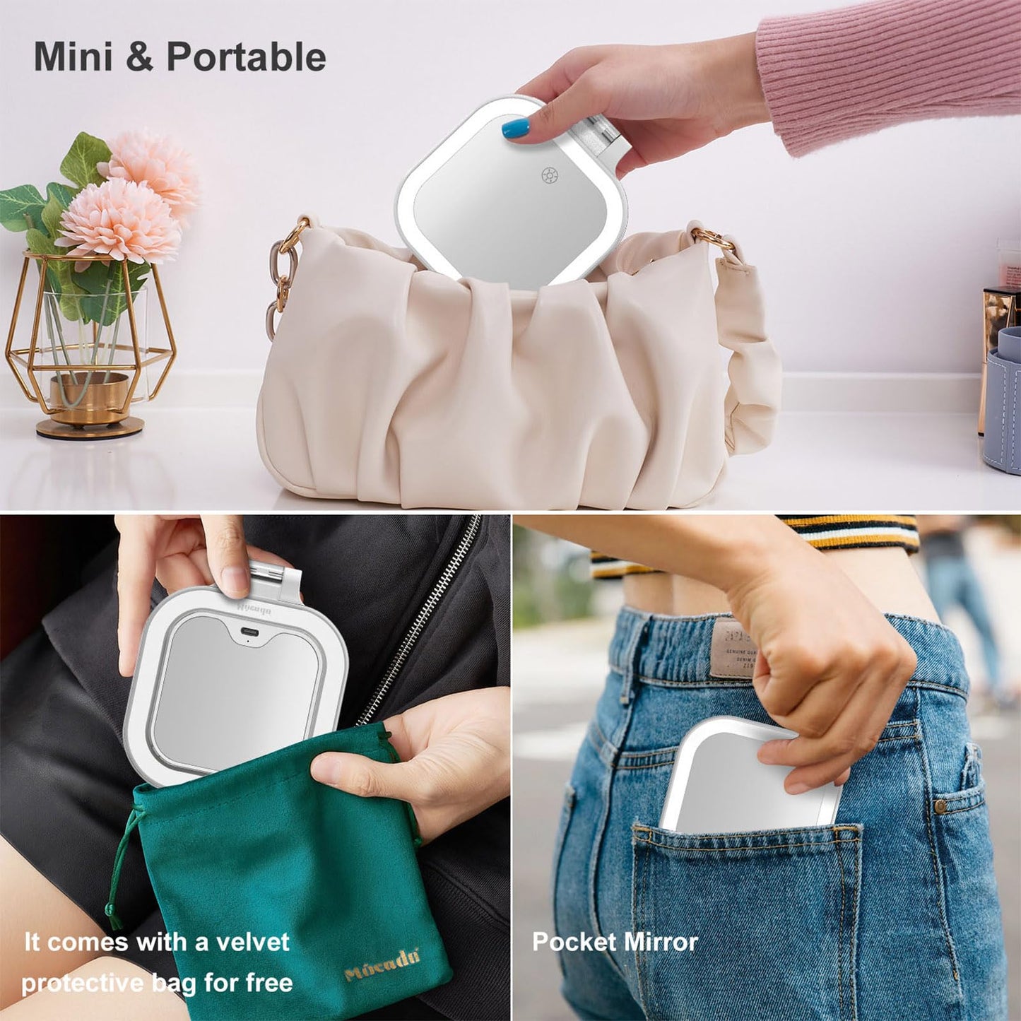 Mocado Compact Travel Makeup Mirror, 1X/30X Magnifying Mirror with Light