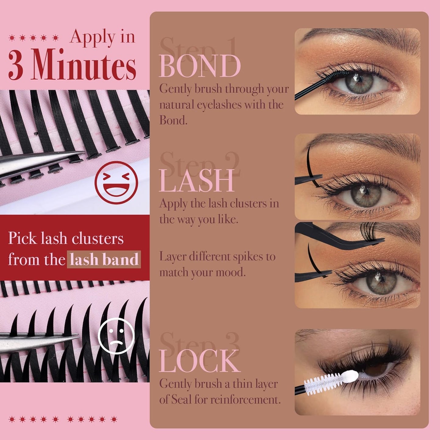 Lash Clusters with Spikes - Ultra Long 12-22mm Eyelash Extensions for Manga & Spiky Looks | DIY Multi-Eye Styles