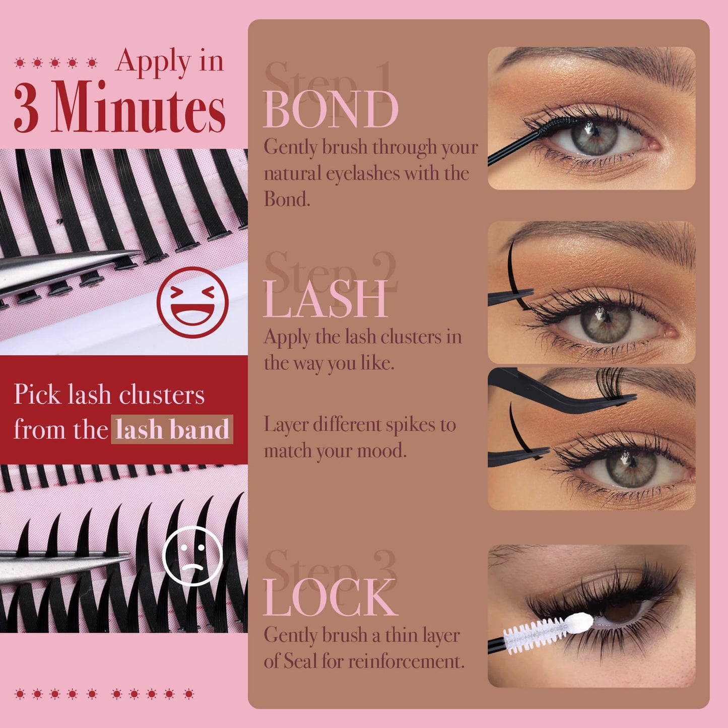 CORUSCATE Lash Clusters Spiky Ultra Long 12-22mm Spikes 7-9mm Bottom Lash