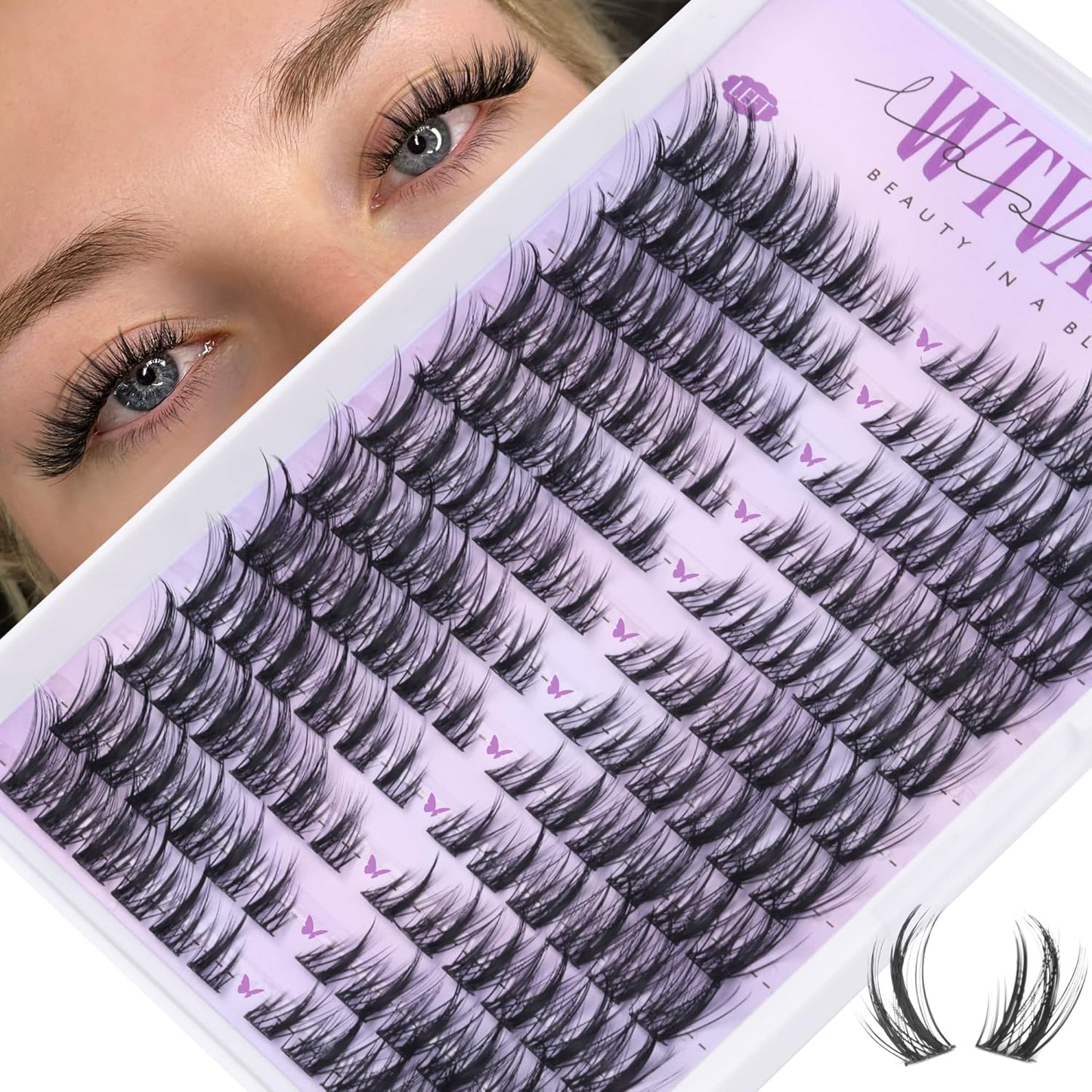 Natural Lash Clusters - 8mm Wispy Eyelash Extensions with Soft Clear Band | Glasses Friendly