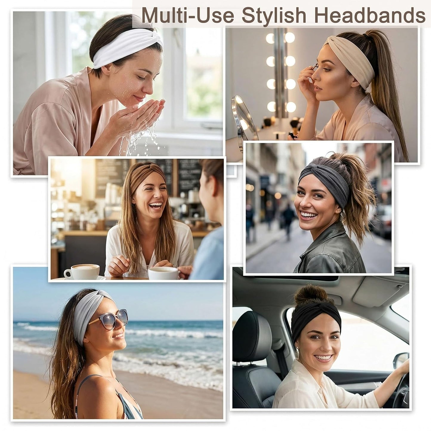 YONUF Wide Headbands for Women - Extra Large Twisted Knot Hair Accessories | 6 Pack