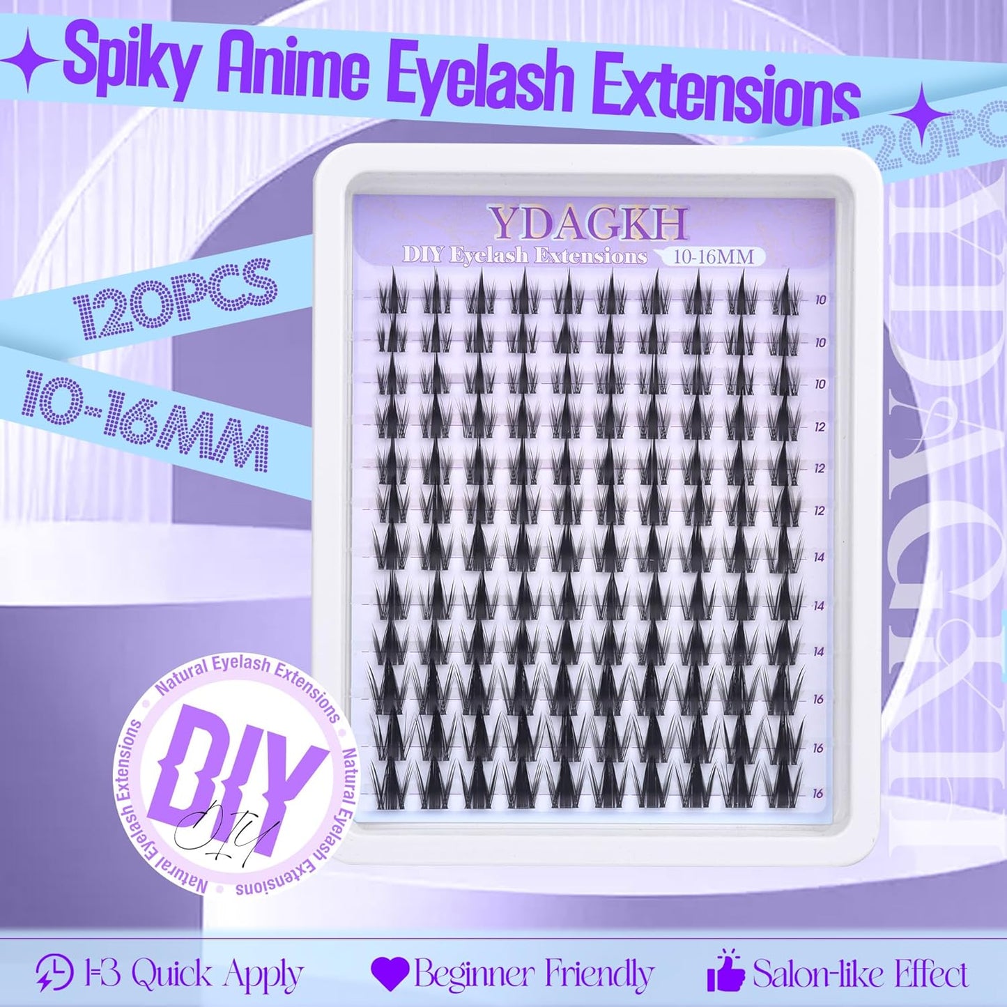 Anime Lash Clusters - Spiky Manga Eyelash Extensions with Invisible Band | 10-16mm Wispy 120 Pcs