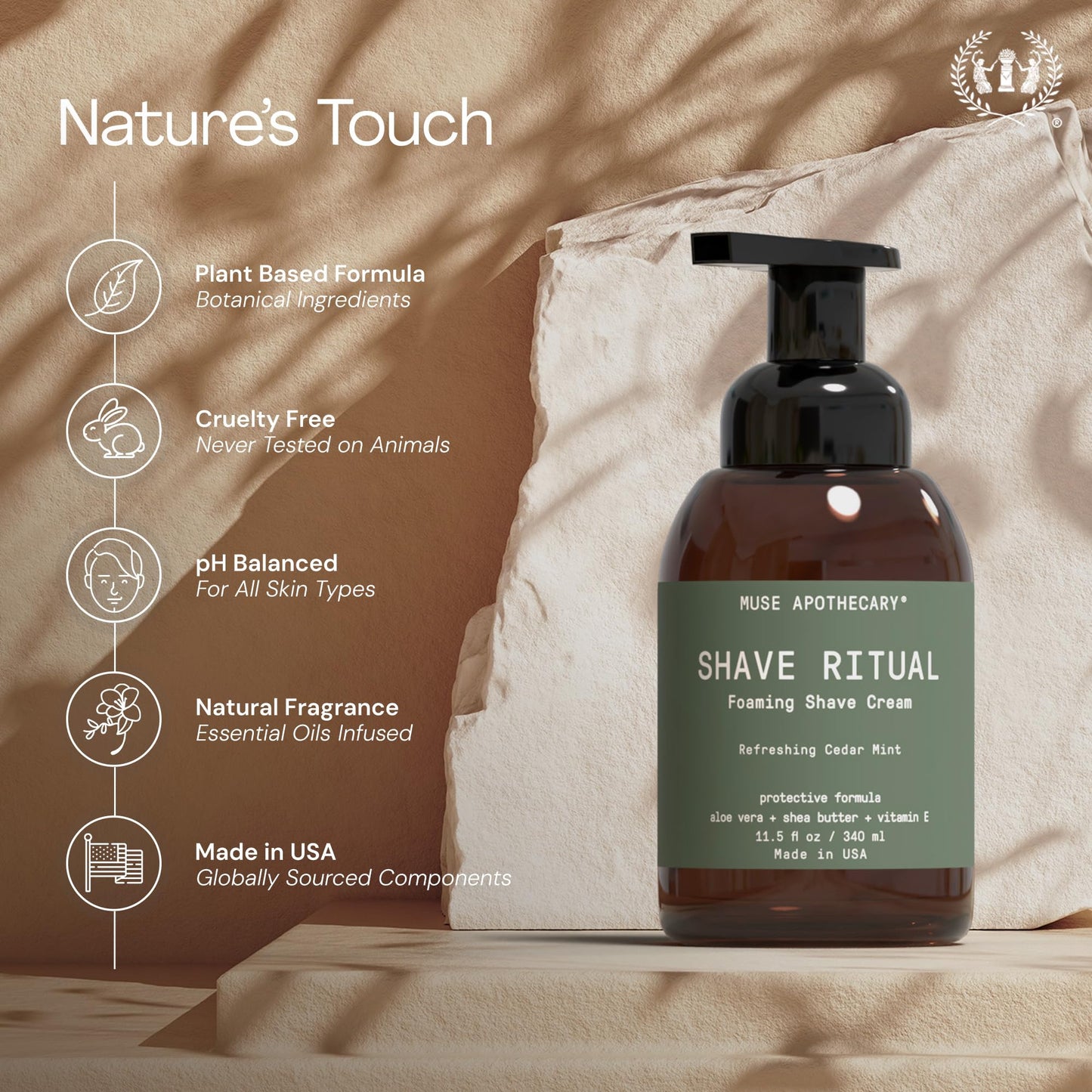 Muse Apothecary Foaming Shave Ritual - Natural Shaving Cream Sensitive Skin - Womens Shaving Cream Mens Shave Cream, Protective Formula Aloe Vera + Shea Butter + Vitamin E - Cedar Mint, 11.5oz, 2 Pack
