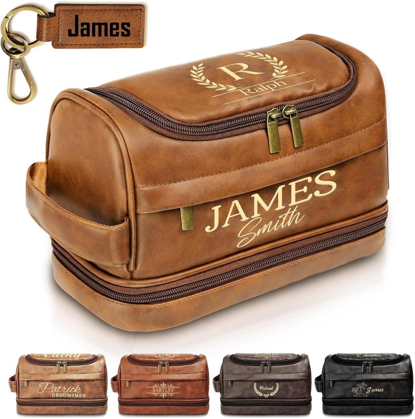 Personalized Toiletry Bag for Men - Custom Engraved Leather Travel Shaving Bag | Ideal Gift for Dad, Husband, Groomsmen
