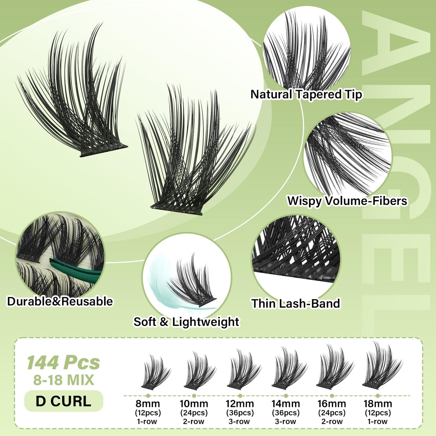 KEYYOU Angel Lash Clusters, 8-18mm Mix D Curl Wispy Eyelash Clusters for Natural Look Lash with Waterproof DIY Lash Extension at Home(Lash-Angel A03)