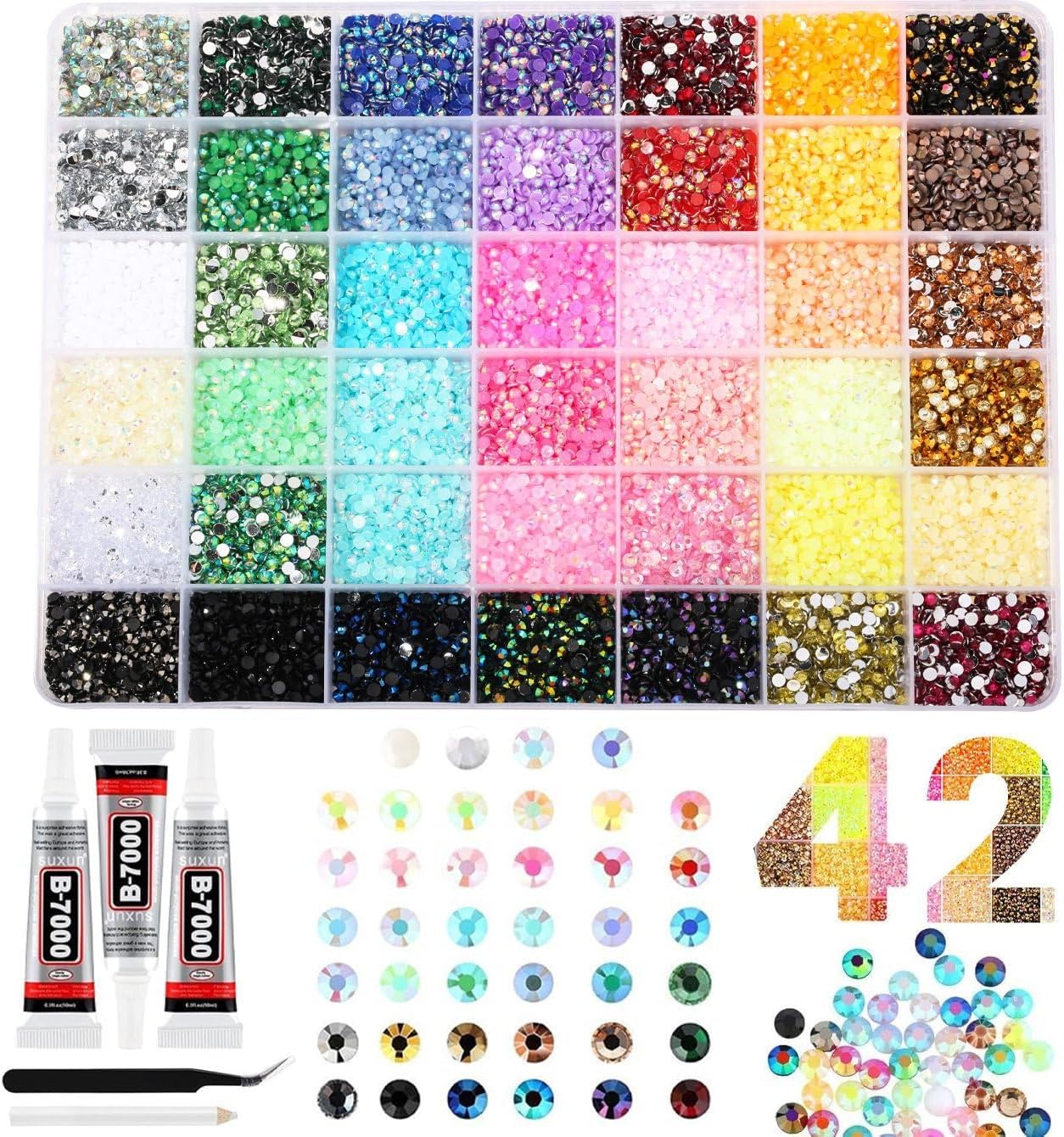 Resin Jelly Rhinestones - 42000PC 3mm Flatback Gems for DIY Crafts | Includes B7000 Glue & Tools