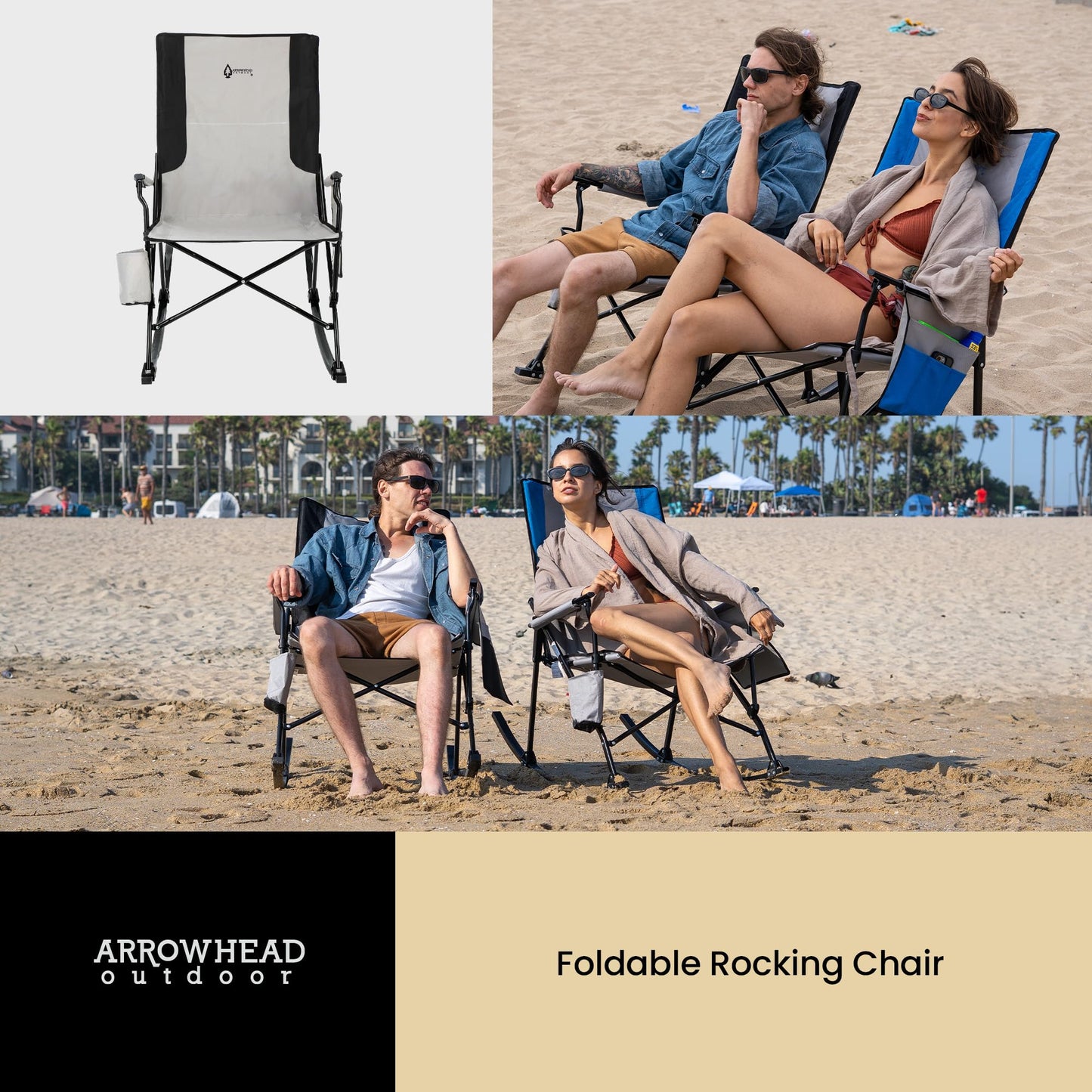 ARROWHEAD OUTDOOR Foldable Rocking Camp Chair with Large Cup Holder, Side Pocket, Space-Saving Folding, Enhanced Swinging Rocker for Camping, Fishing, Patio