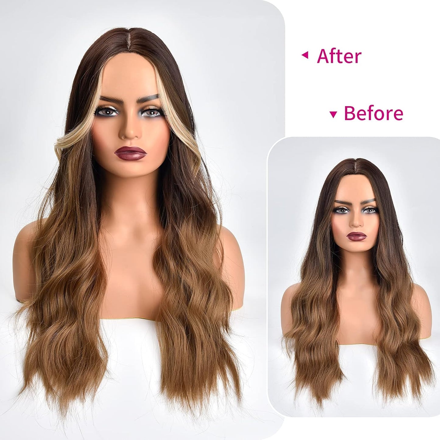 Long Side Air Bangs - Wavy Curly Clip-In Curtain Bangs for Women | 2 PCS Set - Black Brown