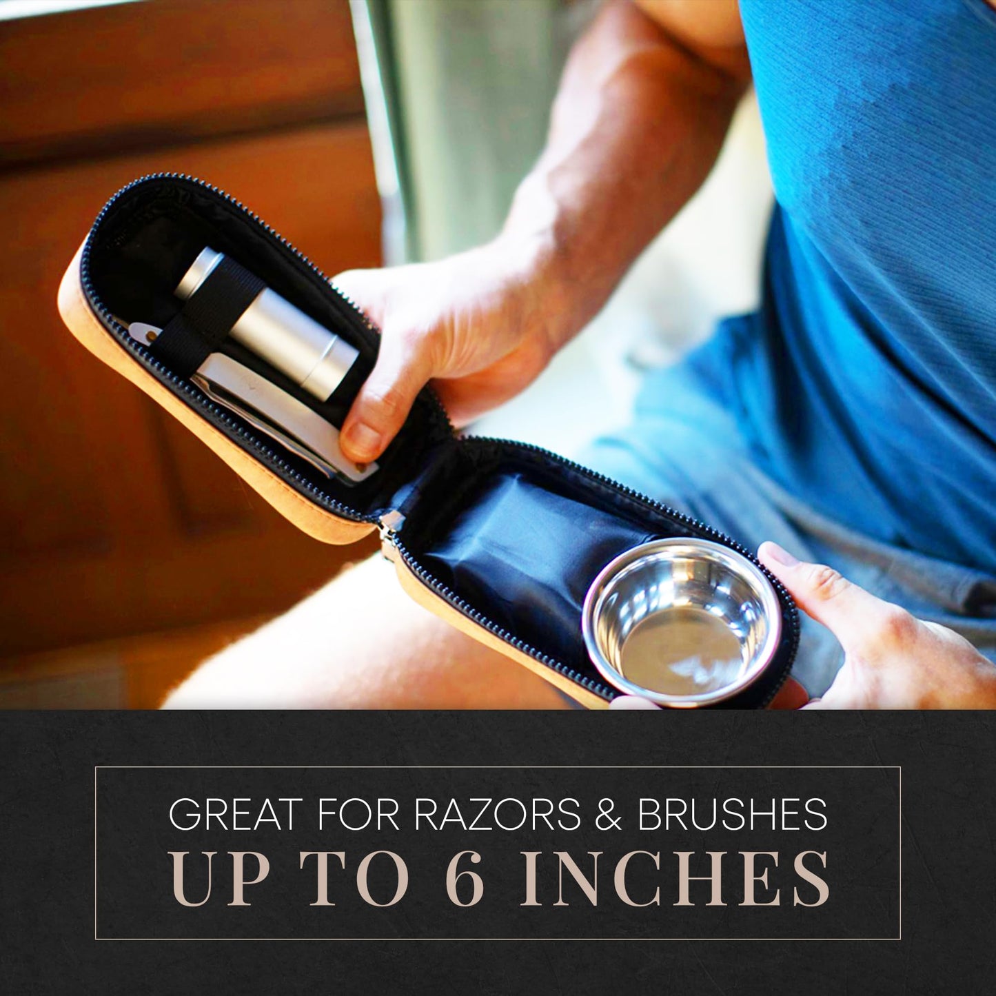 Leather Razor Travel Case - Safety Razor Case, Straight Razor Case, Disposable Razor Case, Elegant Travel Razor Case For Your Razor + Brush + Soap Puck, Keeps Razor & Brush Clean, Travel In Style