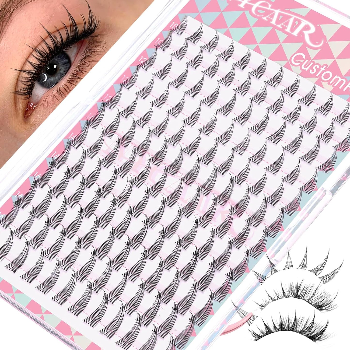 Natural Eyelash Clusters - 144pcs Wispy Lash Extensions | C Curl, Invisible Band, 8-16mm for Beginners