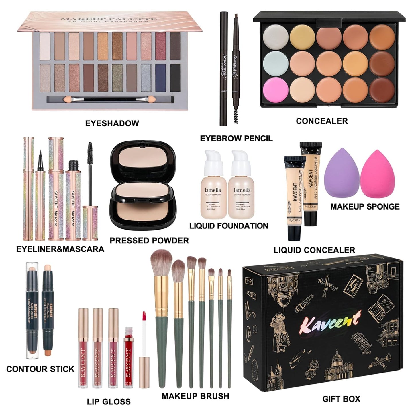 Makeup Set for Women | Complete Makeup Kit with Eyeshadow Palette, Lip Gloss & Foundation - Perfect Gift for Teens