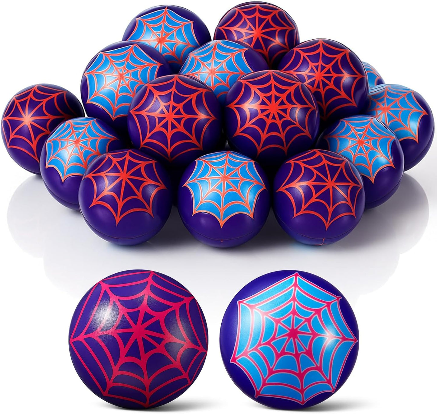 Spider Party Favor Set - 24 Pcs Spider Web Stress Balls for Kids | Fidget Toys & Birthday Goodie Bag Stuffers (3 Styles, 1.57”)