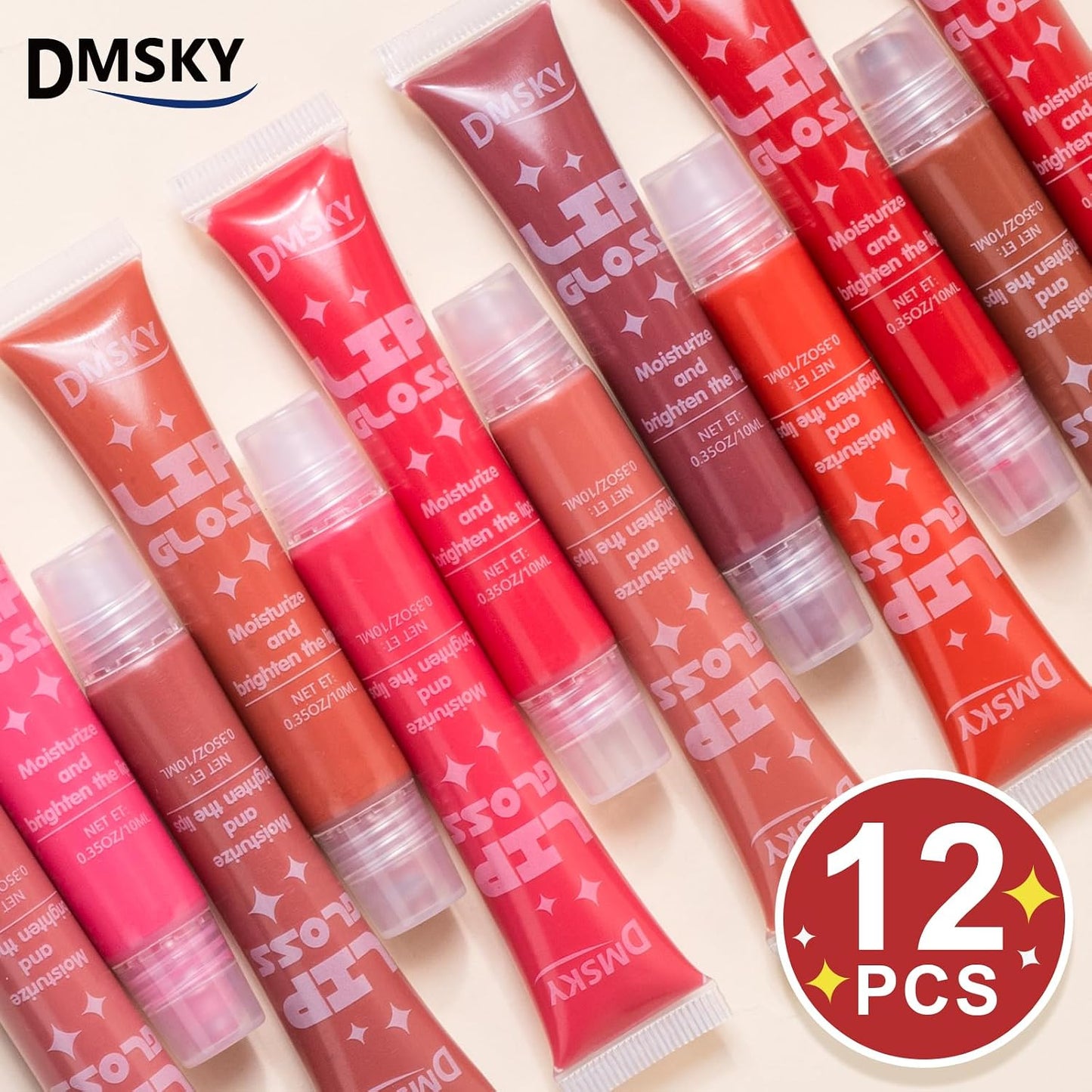Dmsky Lip Gloss Set - 12 Colors Moisturizing Lip Gloss with Vitamin E for Dry Lips | Bulk Pack