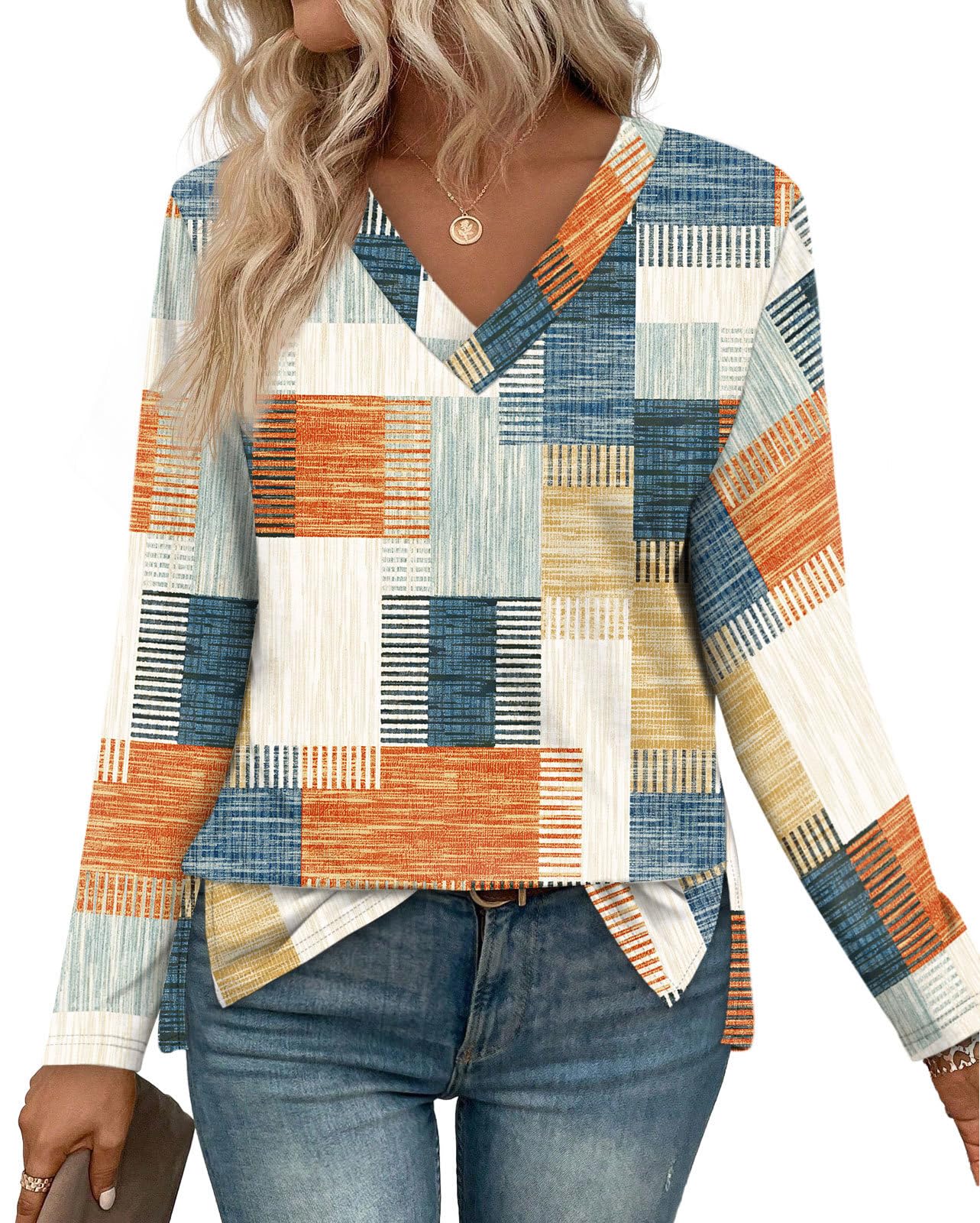 WIHOLL Long Sleeve Shirts for Women V Neck Casual Tops V Neck Fall Clothes 2025 Fashion