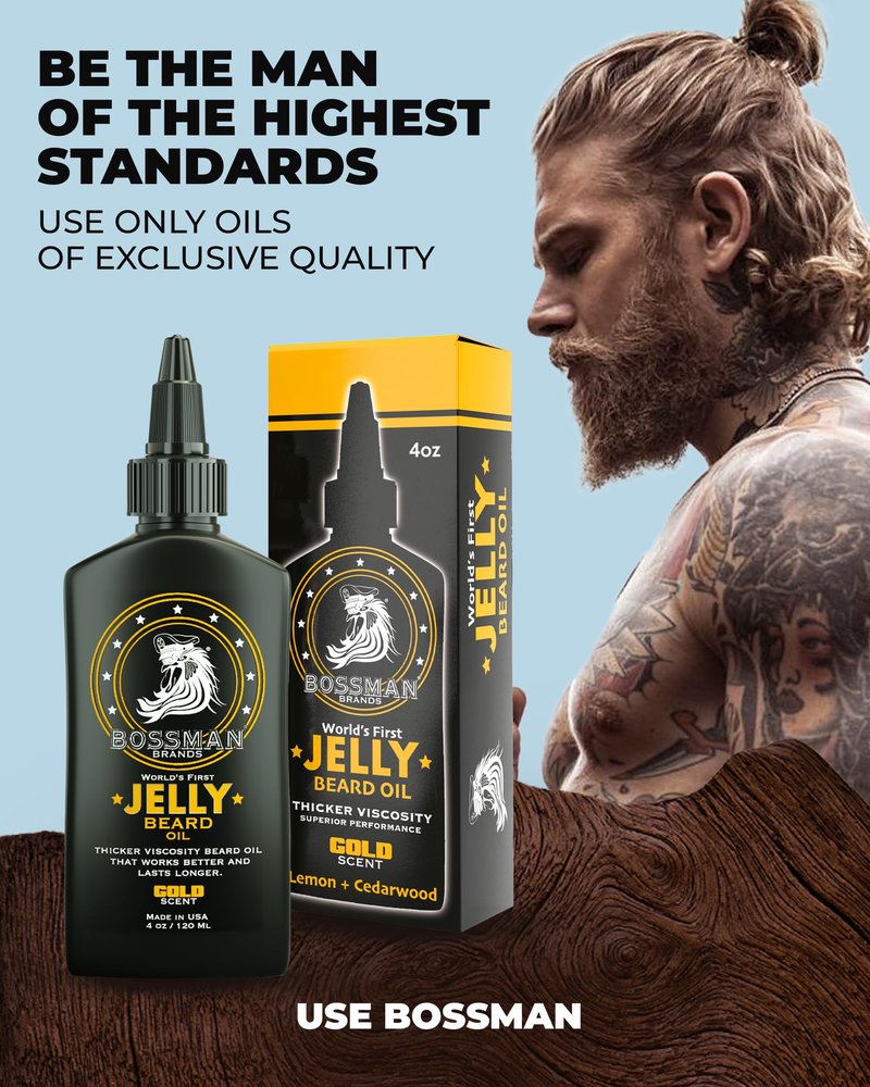 Bossman Jelly Beard Oil for Men & Beard Balm for Men Combo - Gold Scent