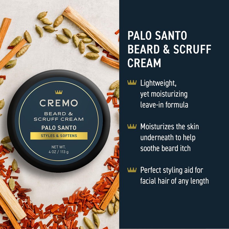 Cremo Palo Santo 2n1 Beard Wash & Softener + Palo Santo Beard & Scruff Cream Set for Short Beards