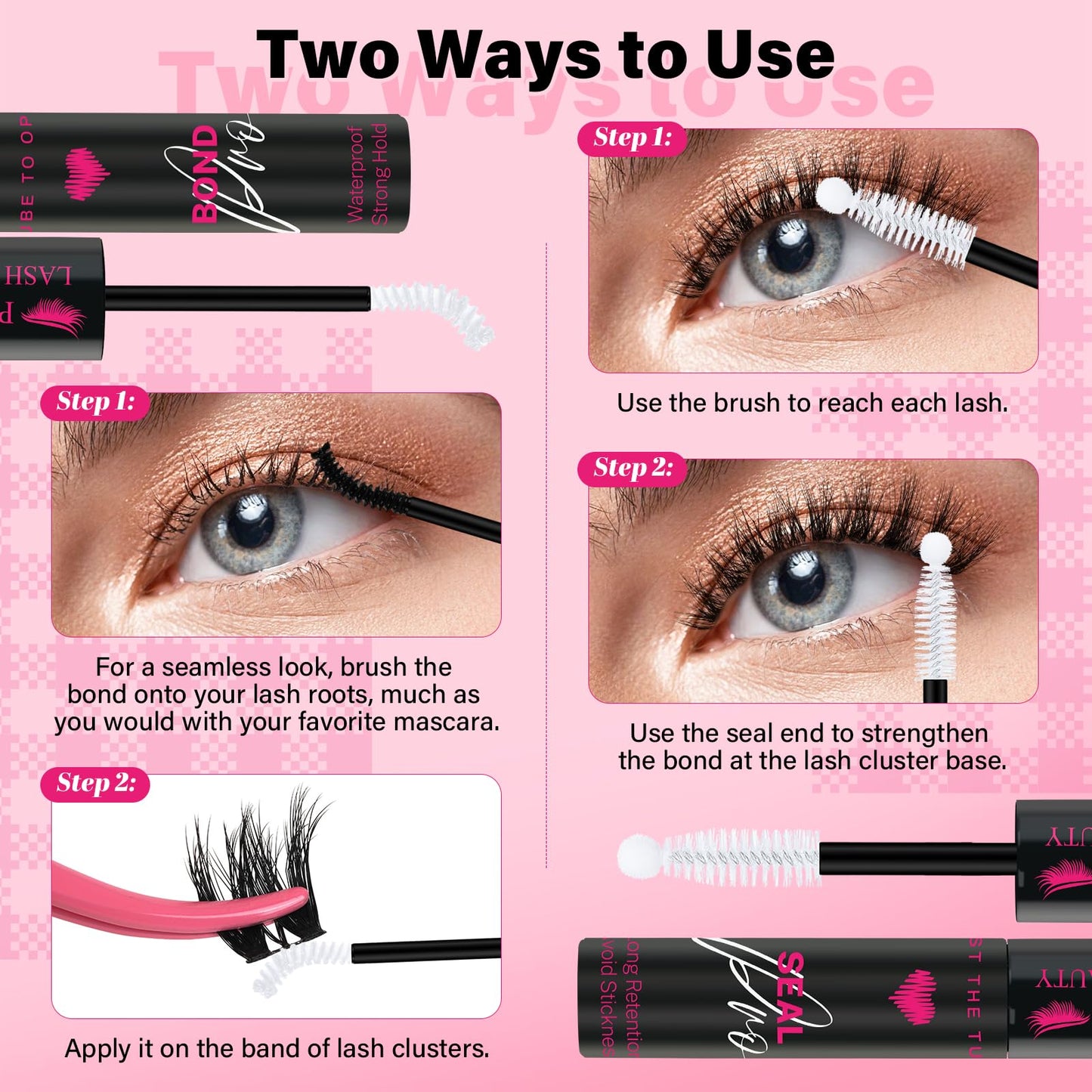 PROLASHBEAUTY Clear Lash Cluster Glue 7 Days Long Lasting Bond and Seal Lash Glue Waterproof Lash Bond & Seal for Clusters 1 Week Strong Hold 2-3S Fast Dry(10ml, Clear)