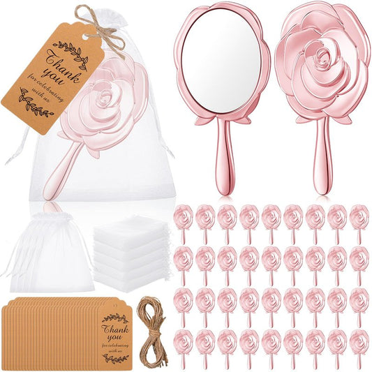 Suzile 36 Set Vintage Handheld Mirror Mini Rose Compact Mirror Quinceanera Party Favors Gift for Guests Princess Party Supplies with Thank You Tags for Wedding Bachelorette Souvenir Gift(Rose Gold)