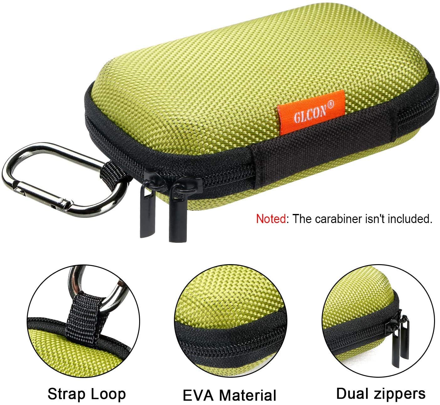 GLCON Rectangle Shaped Portable Protection Hard EVA Case, Mesh Inner Pocket, Zipper Enclosure, Lightweight Small Universal Carrying Bag Wired/Bluetooth Headset Charger Change Purse (Green)