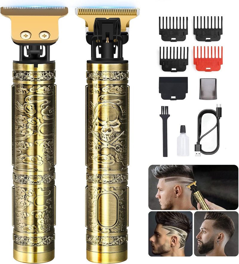 Professional Hair Trimmer for Men - Cordless Rechargeable Beard Clippers | Metal Body Grooming Kit in Bronze