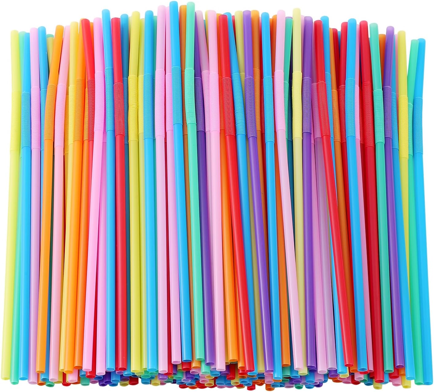 Extra Long Flexible Plastic Straws - 10.24" Colorful Bendy Drinking Straws | 100 Pack, Individually Wrapped