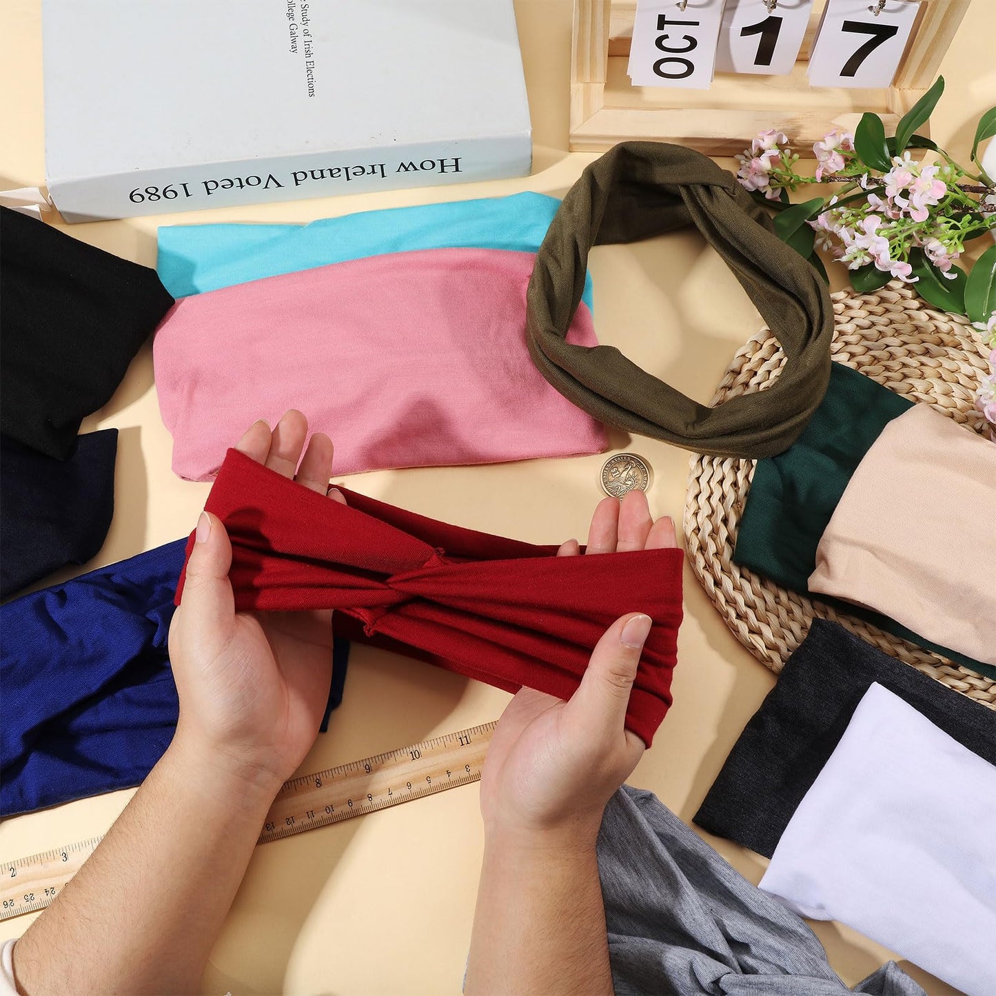 GLOBLELAND 12 Pcs Stretchy Headbands for Women Wide Hair Bands Absorbed Sport Headband Soft Twist Knotted Headbands for Yoga Washing Face Makeup Workout Spa Running