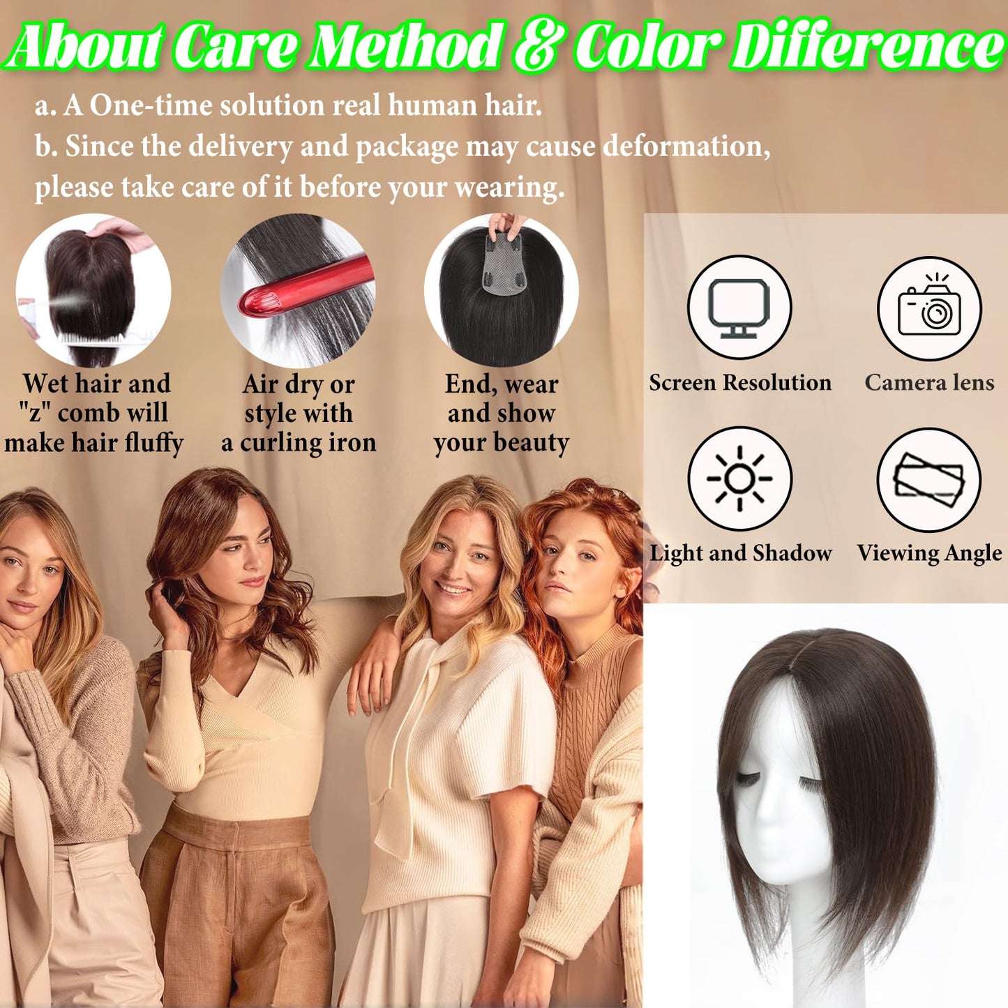 Rootoo Hair Toppers for Women Real Human Hair, 14 Inch Realistic Biological Scalp Topper Hair Pieces for Women with Thinning Hair, Clip in Curtain Bangs Big Base 360° Cover (Black, 14 Inch)