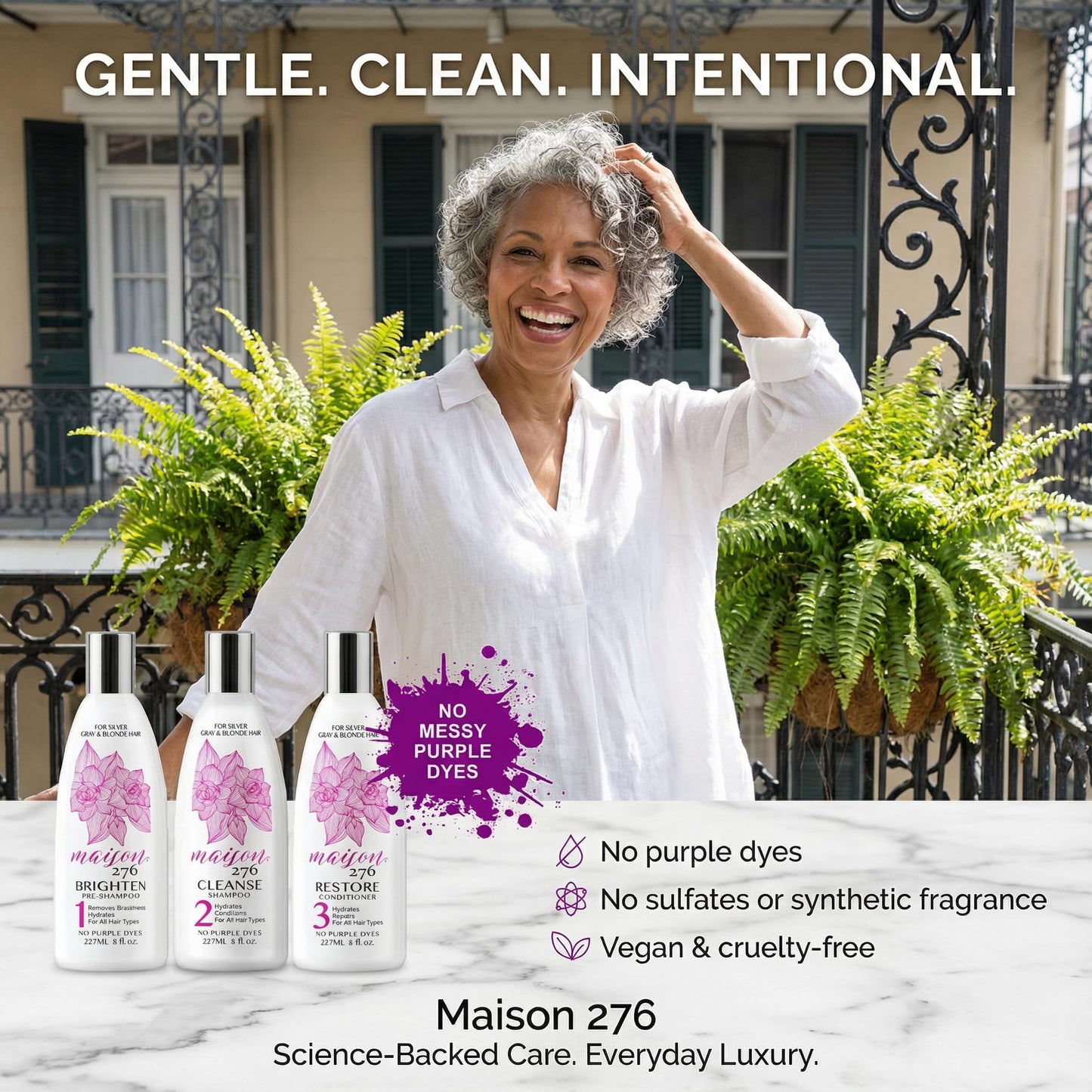 Maison 276 Pre-Shampoo, Shampoo and Conditioner for Silver, Gray & Blonde Hair, 3-Step System, Tone-Brightening & Enhancement, No Purple Dyes, Neutralizes Brassiness, Sulfate-Free, 3 x 8 oz Btls