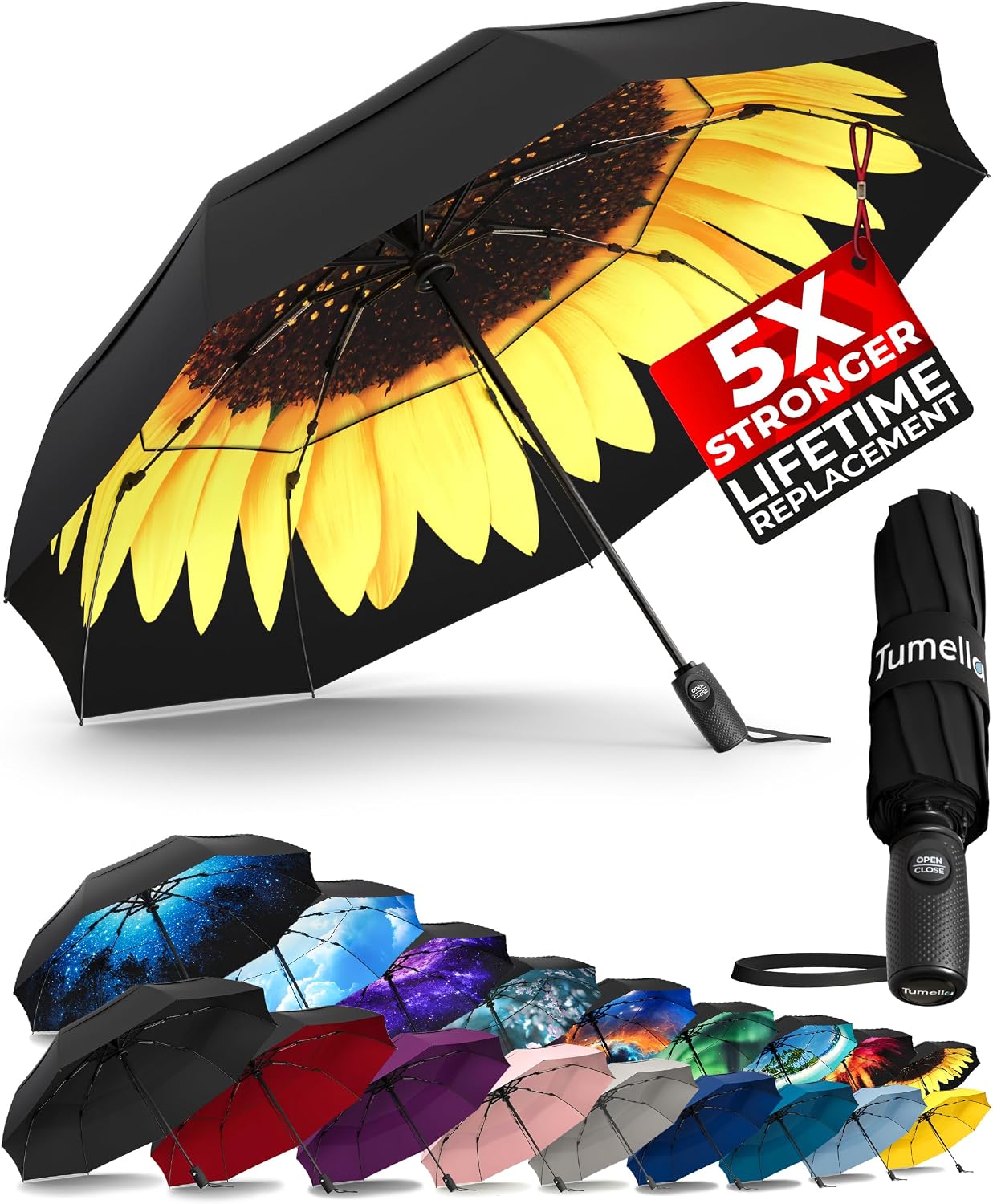 Strongest Windproof Travel Umbrella - Compact, 100MPH Tested | Lightweight, Automatic Folding, One-Handed Use