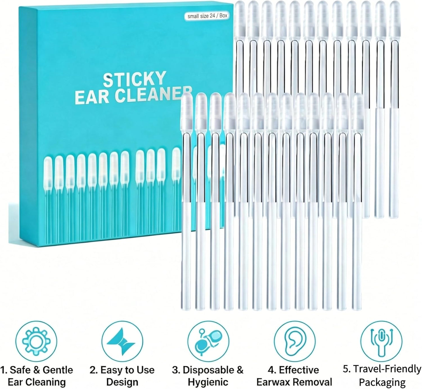 Gentle Reusable Sticky Ear Cleaning Picks - Soft Spiral Head | Safe for All Ages (4mm, 24 Pcs)