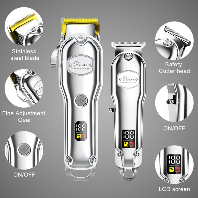 Hatteker Hair Clipper for Men IPX7 Waterproof Cordless Barber Clipper for Hair Cutting Kit with T-Blade Trimmer Beard Trimmer Clipper Professional USB Rechargeable