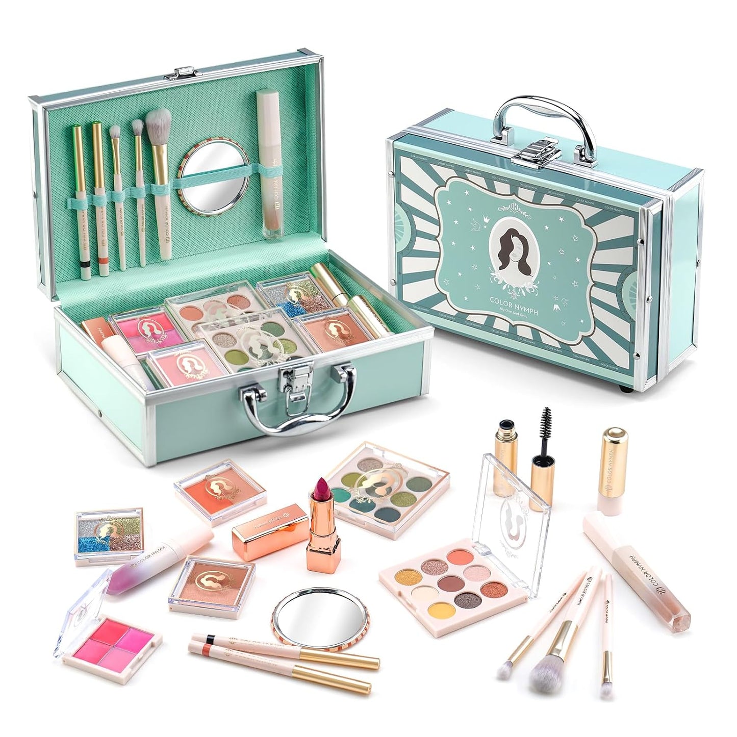 Color Nymph Makeup Kit for Tweens - Complete Pink Cosmetic Set with Eye Shadow, Lipstick, Blush & Brushes