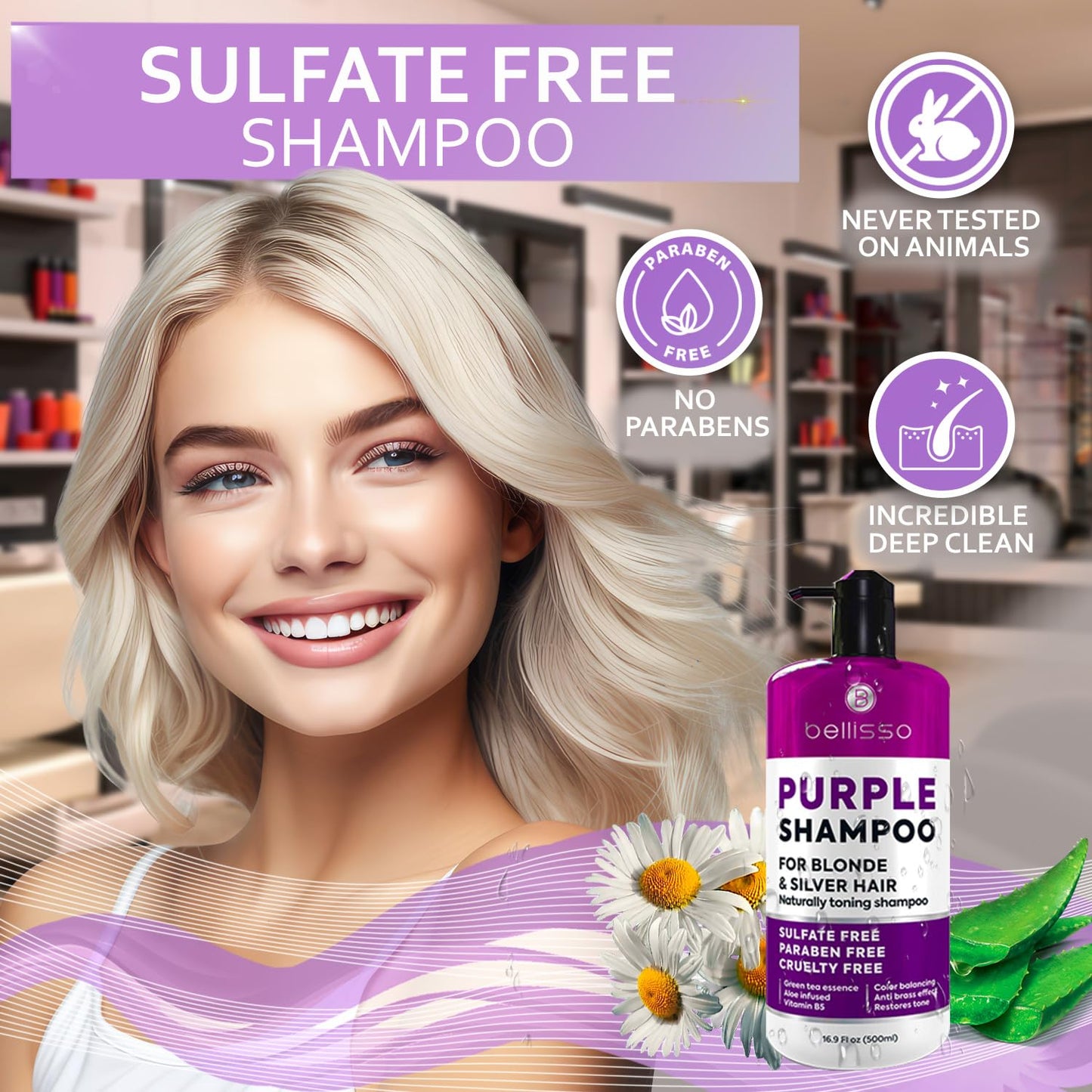 Purple Shampoo Toner for Blonde Hair - Sulfate & Paraben Free | Eliminate Brassy Tones for All Hair Types