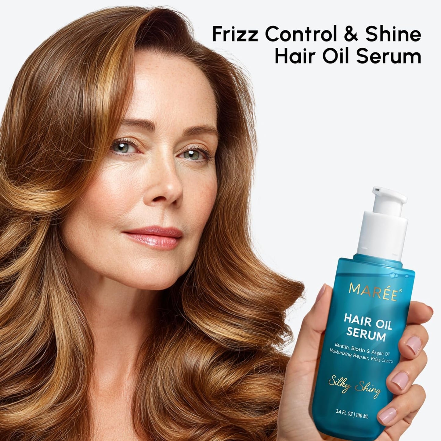 Hair Oil for Frizzy Hair - Argan Oil, Keratin & Biotin Serum for Dry, Curly Hair | Frizz Control Treatment