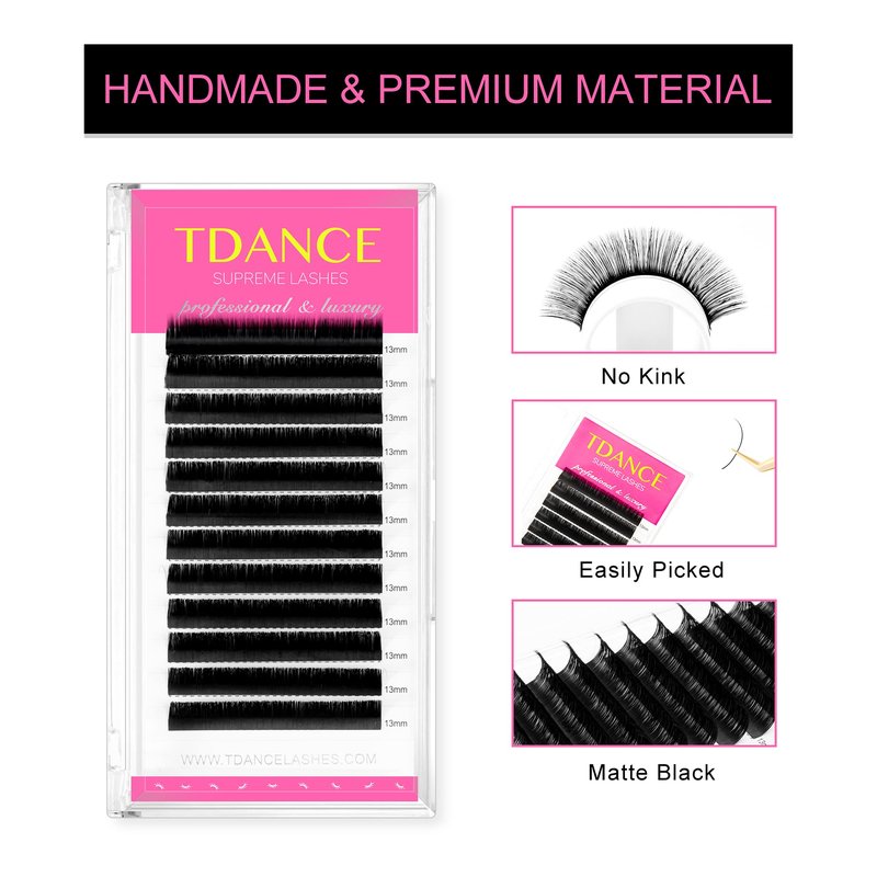 TDANCE Lash Extension Matte Black Eyelash Extension C CC D DD J B L Curl Volume & Classic Lash Extensions 0.03-0.18mm Thickness Professional Salon Use(0.07-C,14-19 mm)