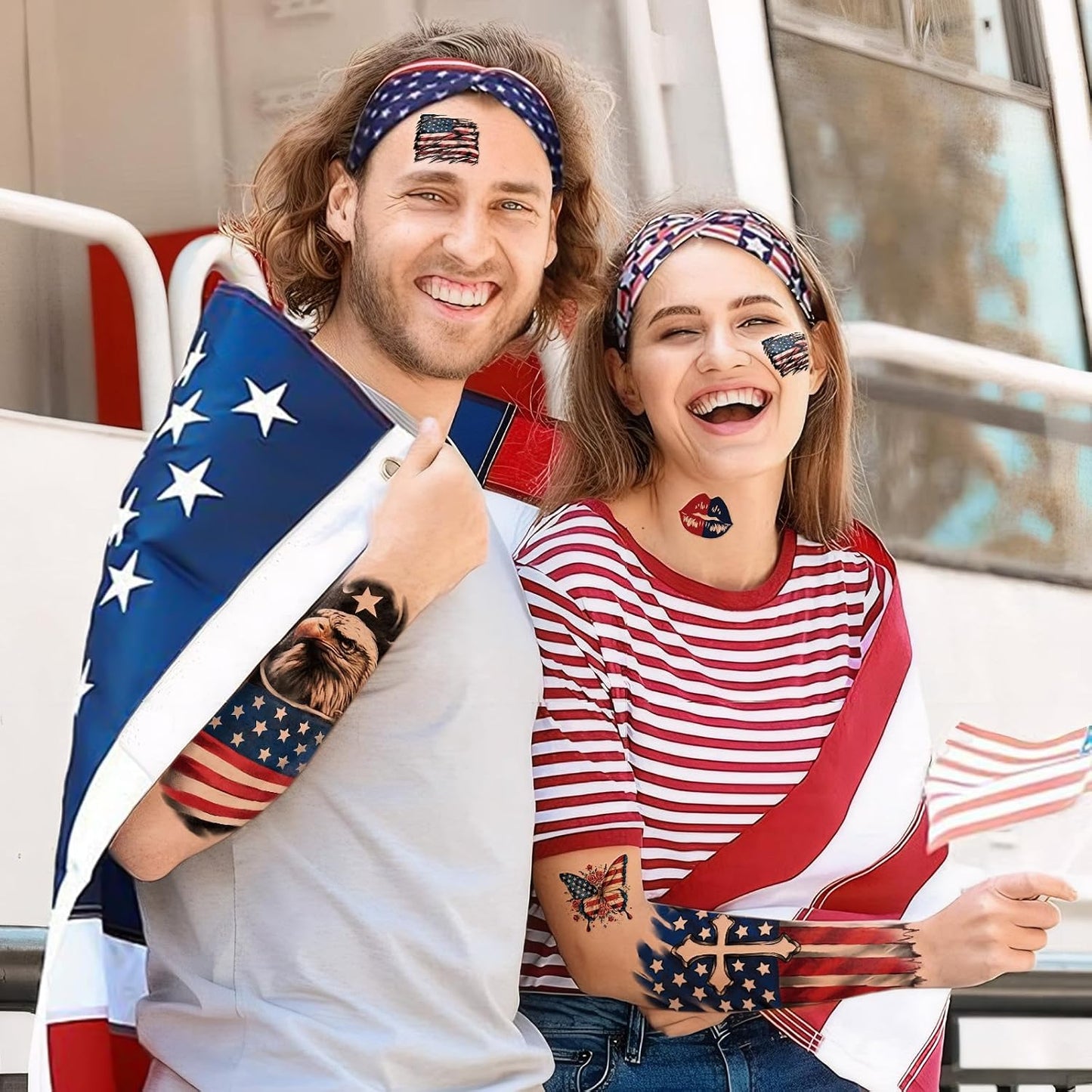Independence Day Temporary Tattoos - USA Flag Waterproof Fake Tattoos | 77 Sheets for 4th of July, Memorial Day & Veterans Day