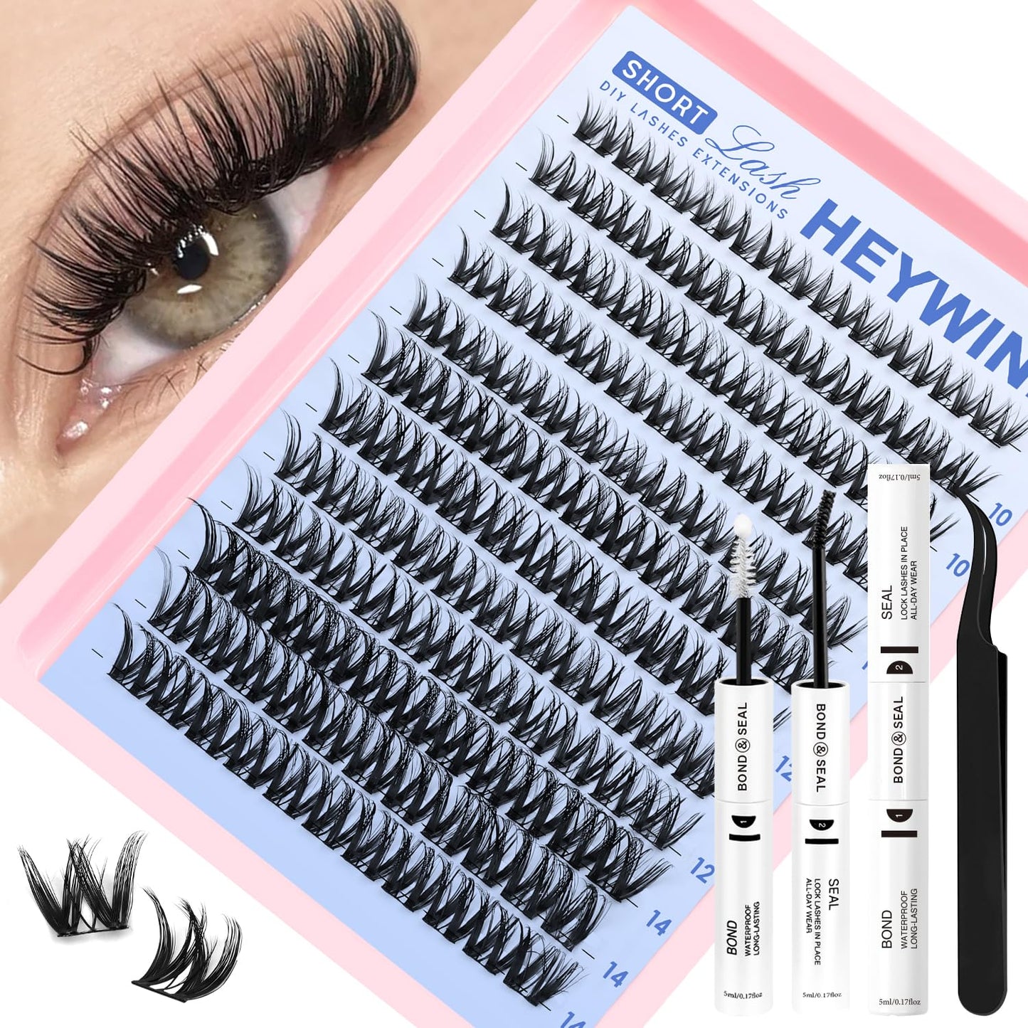 DIY Lash Extension Kit - Natural Wispy D Lashes Clusters | 8-18mm Eyelash Extensions with Bond, Seal & Tweezers for Beginners