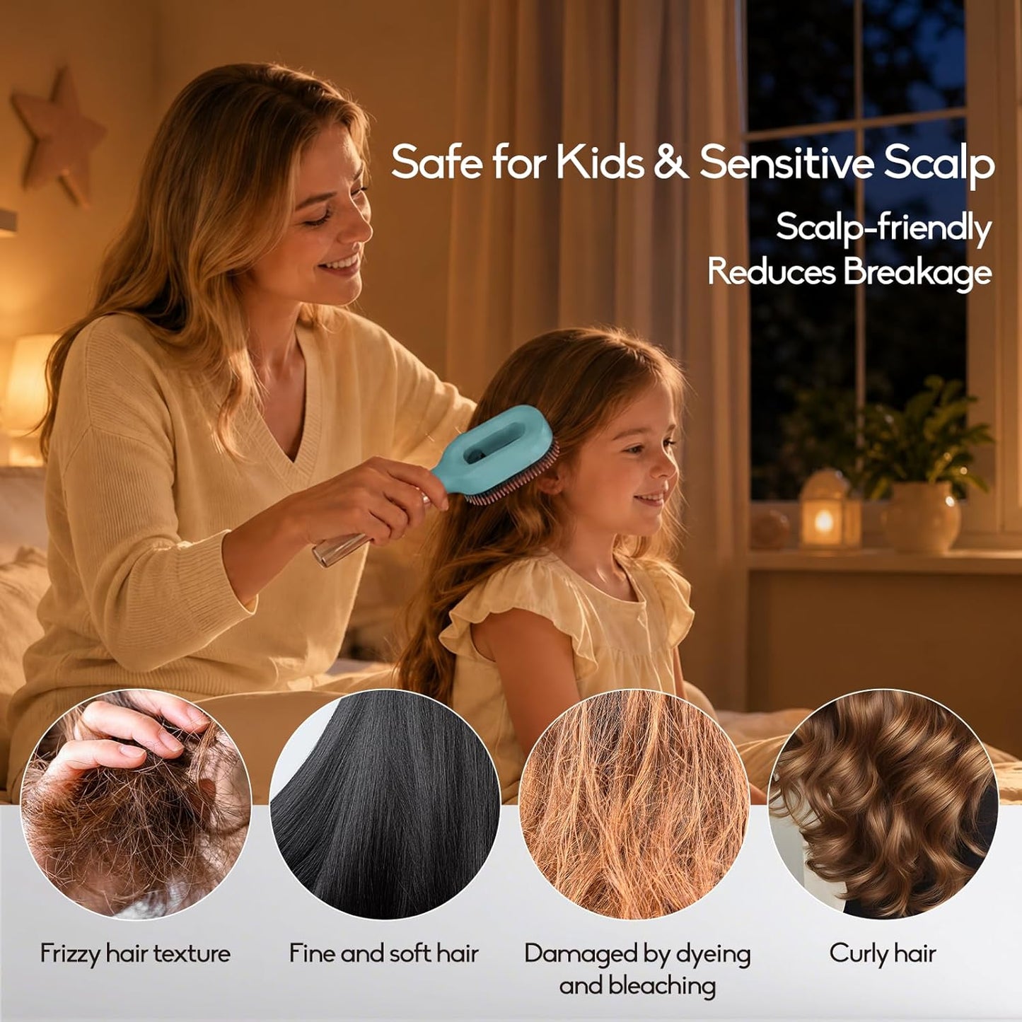 Misting Detangling Hair Brush - 2-in-1 Anti-Frizz & Static Control for Fine, Dry Hair | Aqua Blue