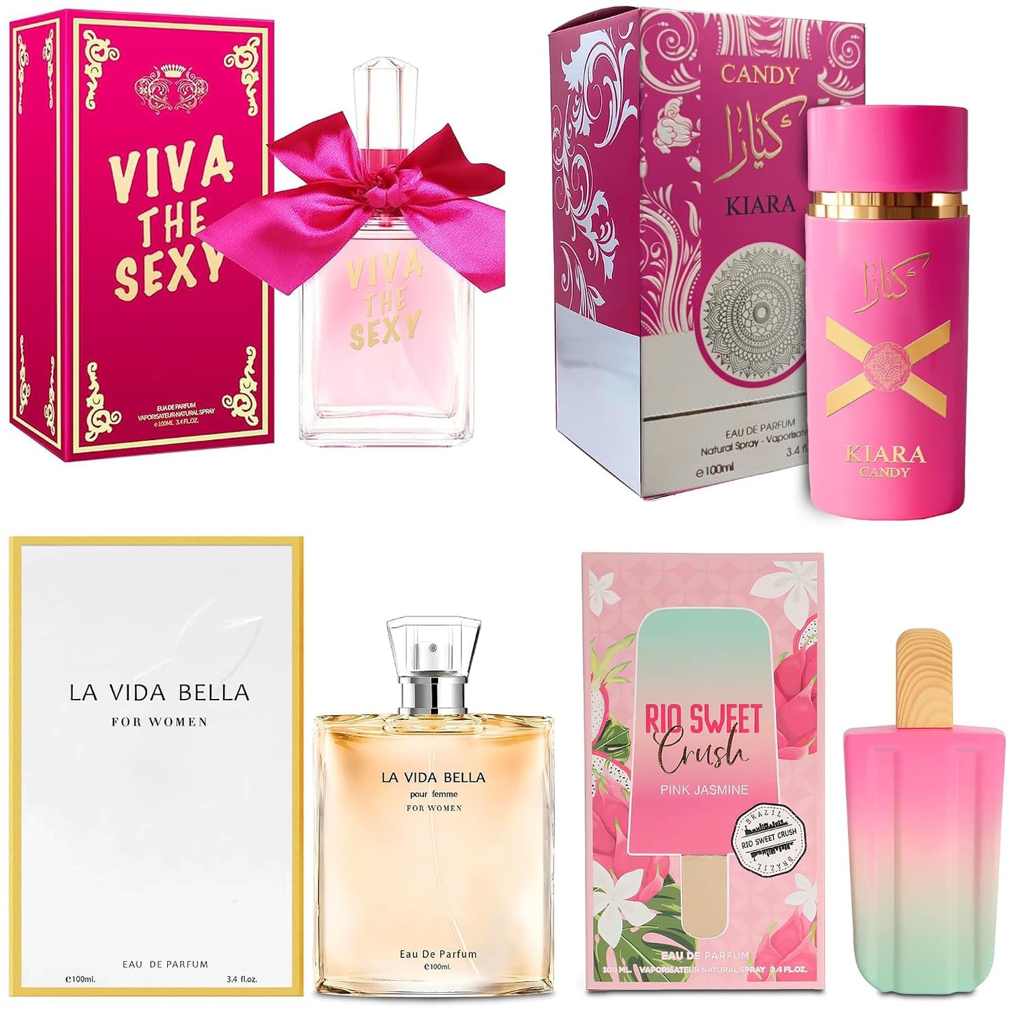 4PCS Women's Perfume Gift Set - Sweet Fruity Vanilla Scents | 3.4 Fl Oz Each