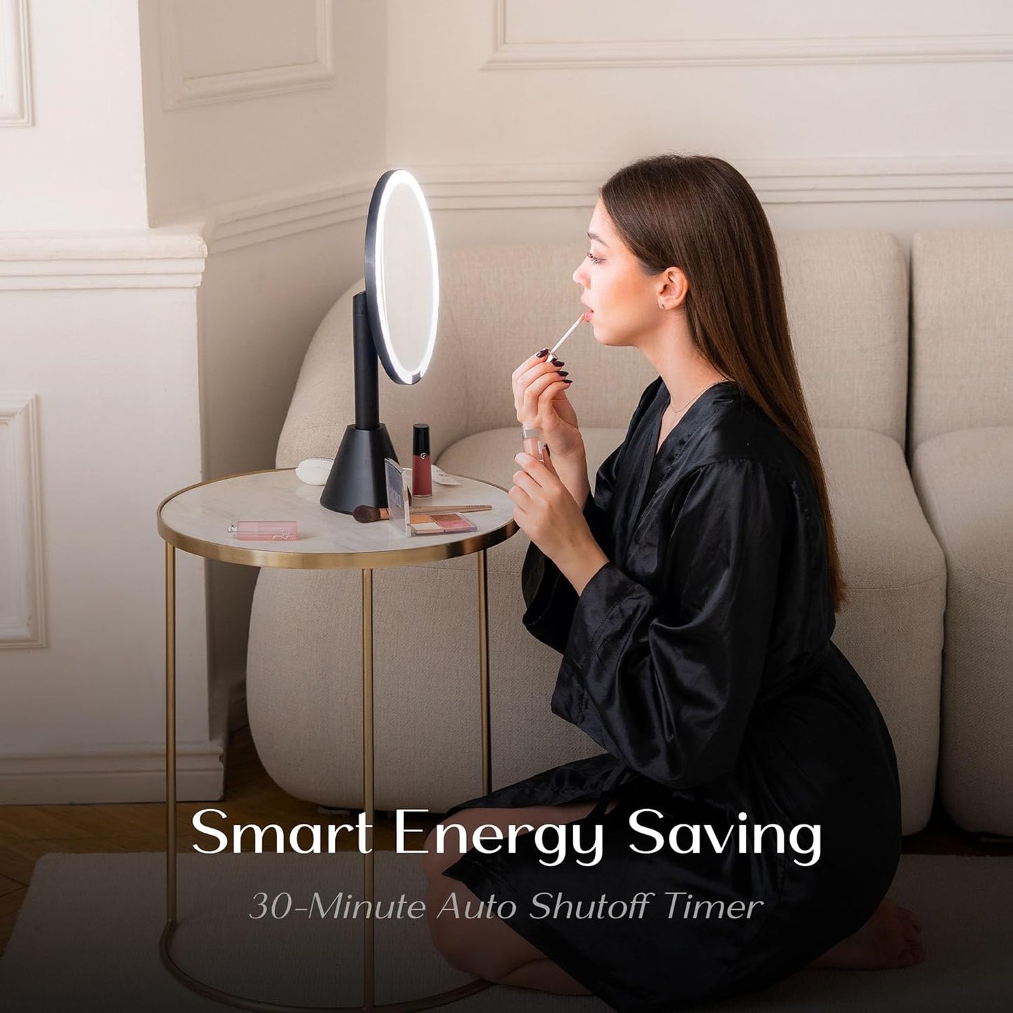 Ilios Lighting 9" Lighted Makeup Mirror - 5X Magnification, Rechargeable LED, Adjustable Lighting (3200K–6500K) | Black