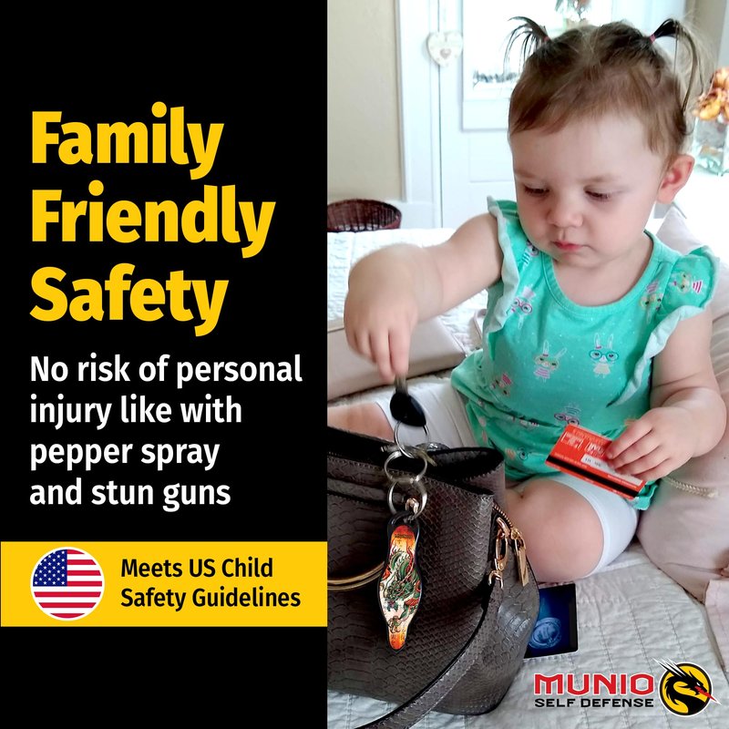 MUNIO Self Defense Keychain – Lightweight, Stylish & Portable Safety Tool for Women & Men – Non-Lethal Kubotan, Easy to Use, TSA Approved – Made in USA – Dragon Legend Design