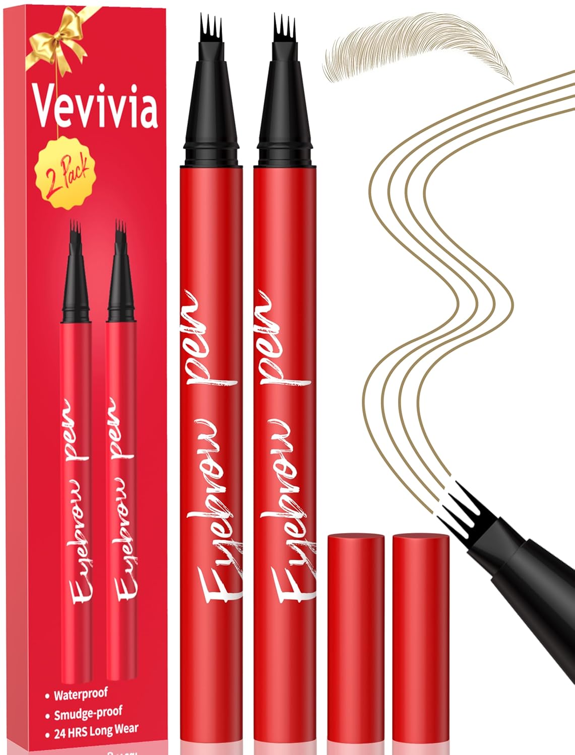 Eyebrow Pencils for Women - Precise 4-Tip Brow Pen 2 Pack | Natural-Looking Fuller Brows, Dark Brown